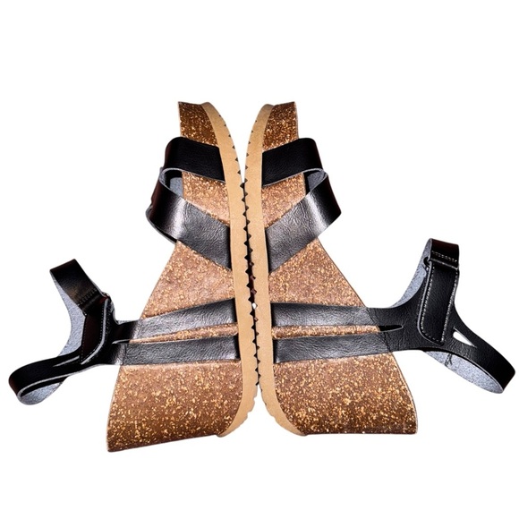 BJORNDAL Kori Black Crisscross Cork Sole Strappy Wedge Sandals Size 10 - Picture 10 of 13